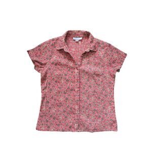Y2K Dressbarn Button Down Top L Coral-Pink Cotton Cottage Beachy Feminine Barbie